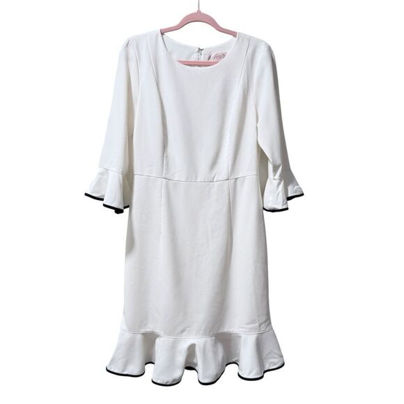 NANETTE LEPORE White BELLA DONNA Dress 4 Bell Sleeves Flounce Contrast Edge NWT - Picture 3 of 14